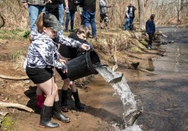 March 30, 2022: Sen. Brewster was joined by employees of the Fish and Game Commission as well as local volunteers to stock trout along Long Run in White Oak, Allegheny County.