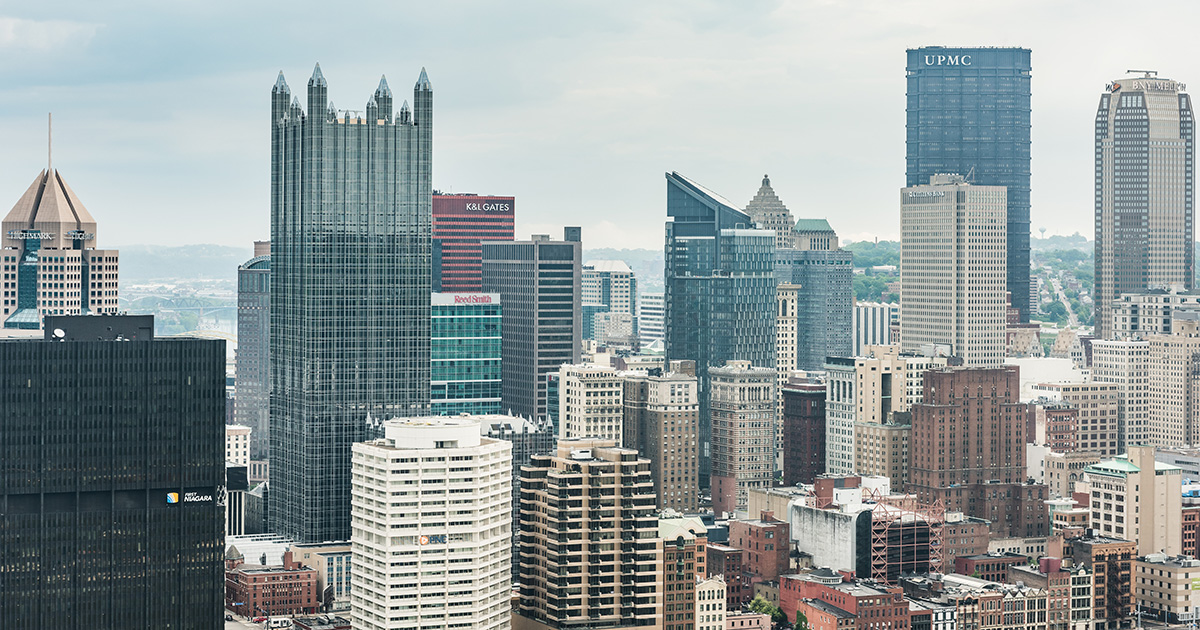 Pittsburgh skyline with UPMC and Highmark buildings
